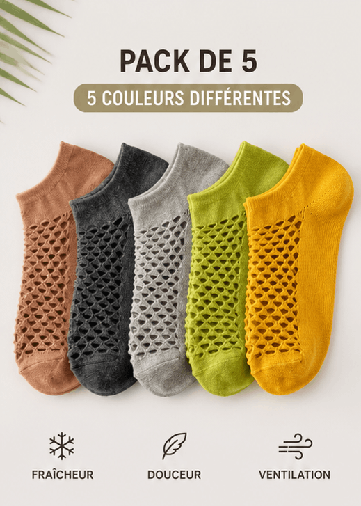 Pack de 5 Chaussettes d'Été Respirantes Unisexes – Maille Aérée, Ultra Confortables | Couleurs Assorties