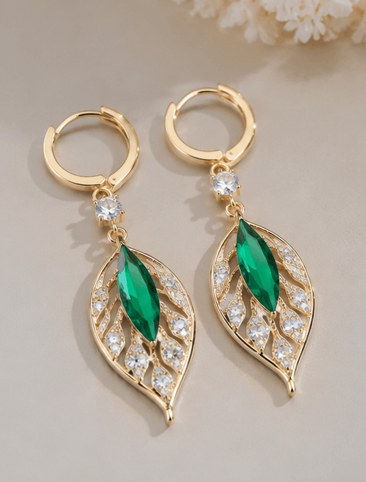 Boucles d’Oreilles Feuille  Cristale  Dorée