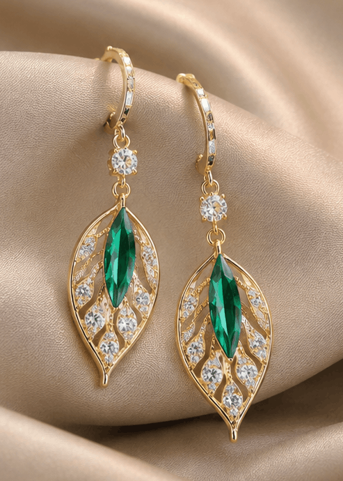 Boucles d’Oreilles Feuille  Cristale  Dorée