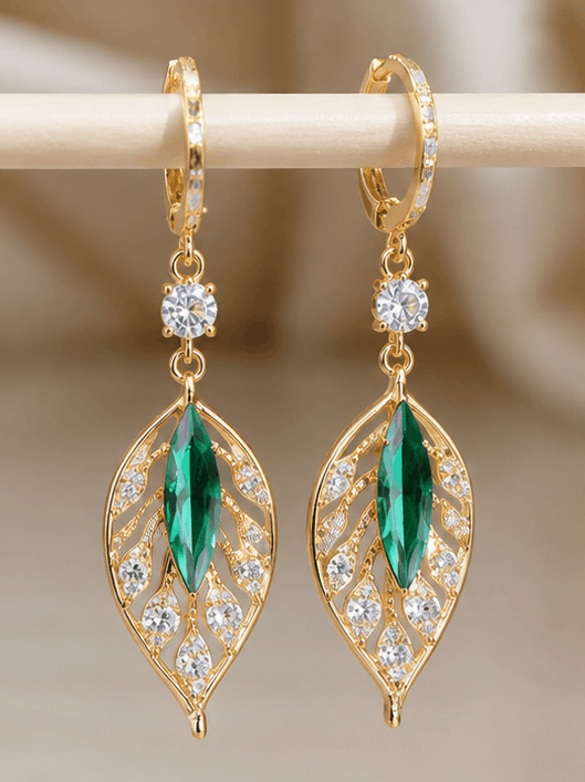 Boucles d’Oreilles Feuille  Cristale  Dorée