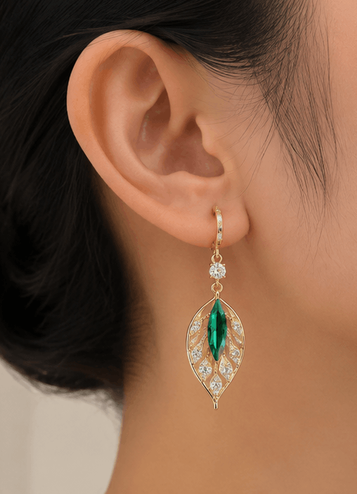 Boucles d’Oreilles Feuille  Cristale  Dorée