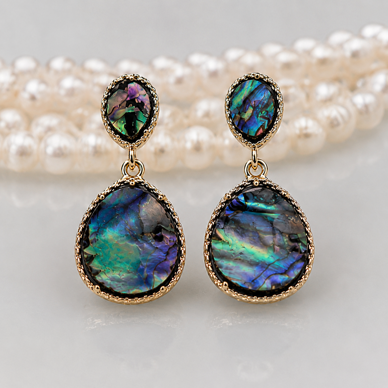 Boucles d’Oreilles Élégantes en Nacre Abalone – Doré