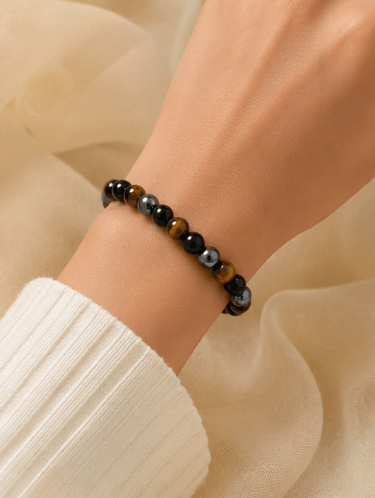 Bracelet Triple Pierre – Œil de Tigre, Hématite & Obsidienne