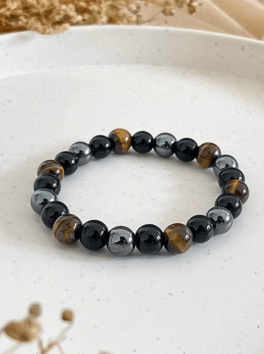 Bracelet Triple Pierre – Œil de Tigre, Hématite & Obsidienne