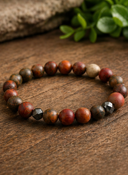 Bracelet Homme en Jaspe Picasso Mat & Hématite