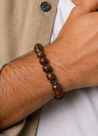 Bracelet Homme en Jaspe Picasso Mat & Hématite