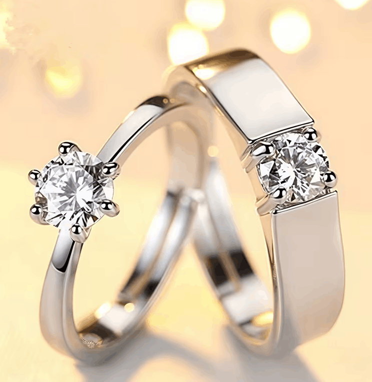 Bague de Fiançailles Couple – Set 2 Pièces Élégance & Amour