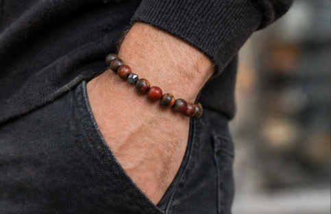 🟤 Bracelet Homme en Jaspe Picasso Mat & Hématite