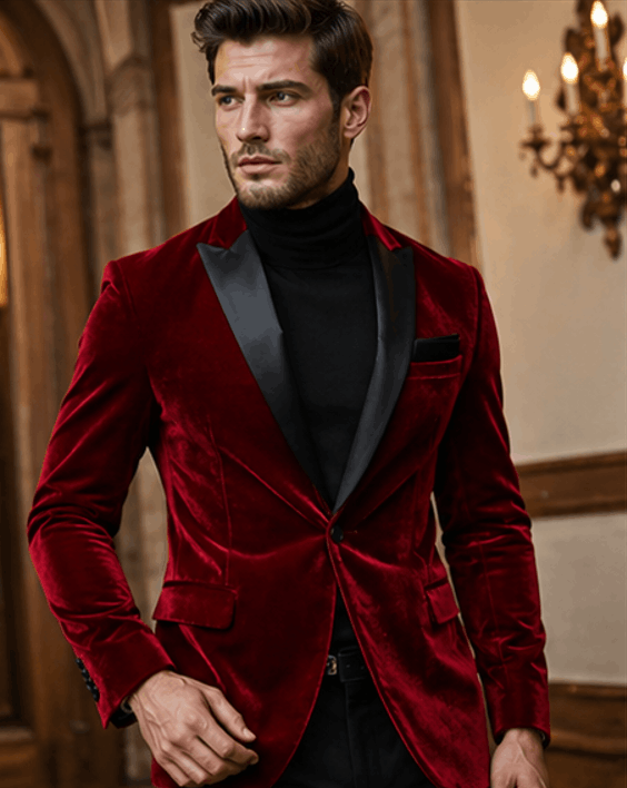 Blazer Homme Velours Rouge – Élégance Premium