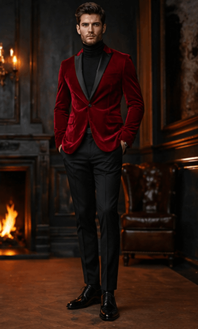 Blazer Homme Velours Rouge – Élégance Premium