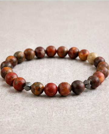 Bracelet Homme en Jaspe Picasso Mat & Hématite