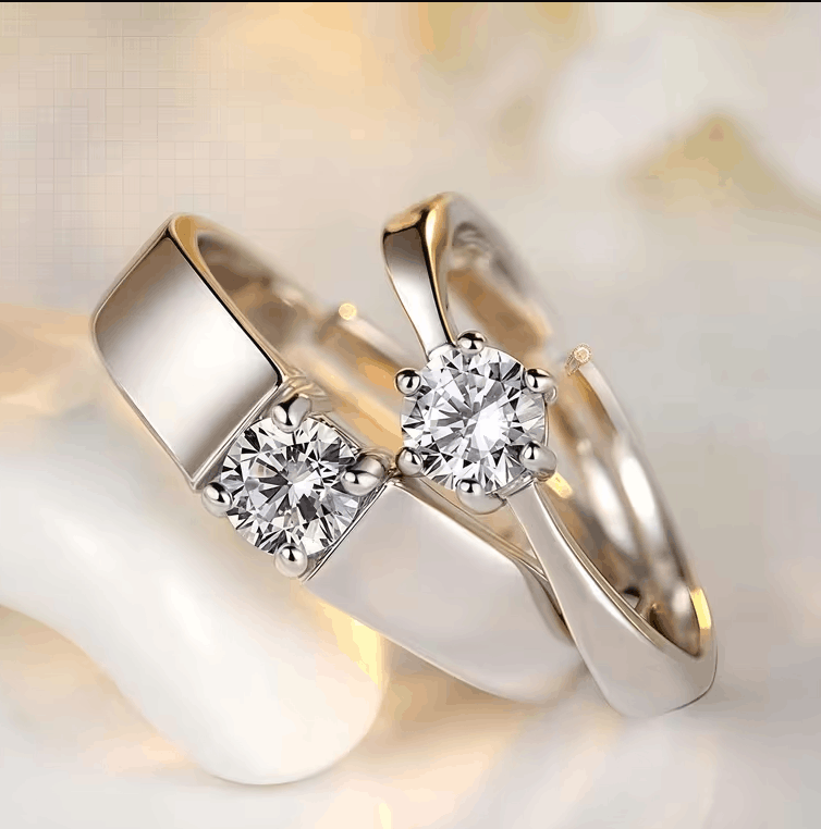 Bague de Fiançailles Couple – Set 2 Pièces Élégance & Amour