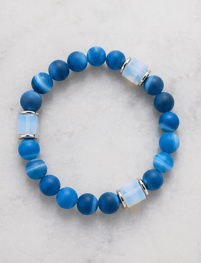 Bracelet Élégance Bleue – Agate Naturelle & Opale | Trendora