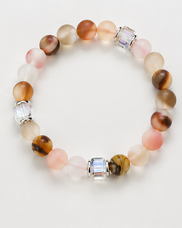 Éclat Rosé – Bracelet Quartz Cerise & Cristal Lumineux