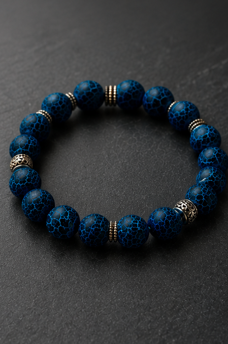 Bracelet “Bleu Majestique – Agate de Feu