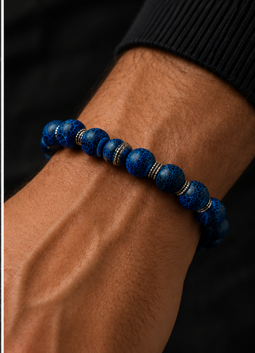 Bracelet “Bleu Majestique – Agate de Feu