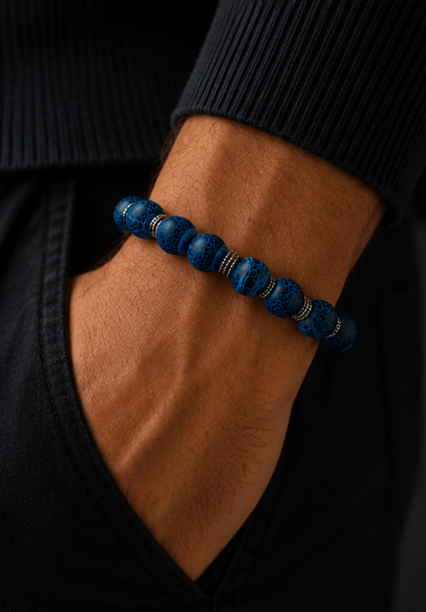 Bracelet “Bleu Majestique – Agate de Feu