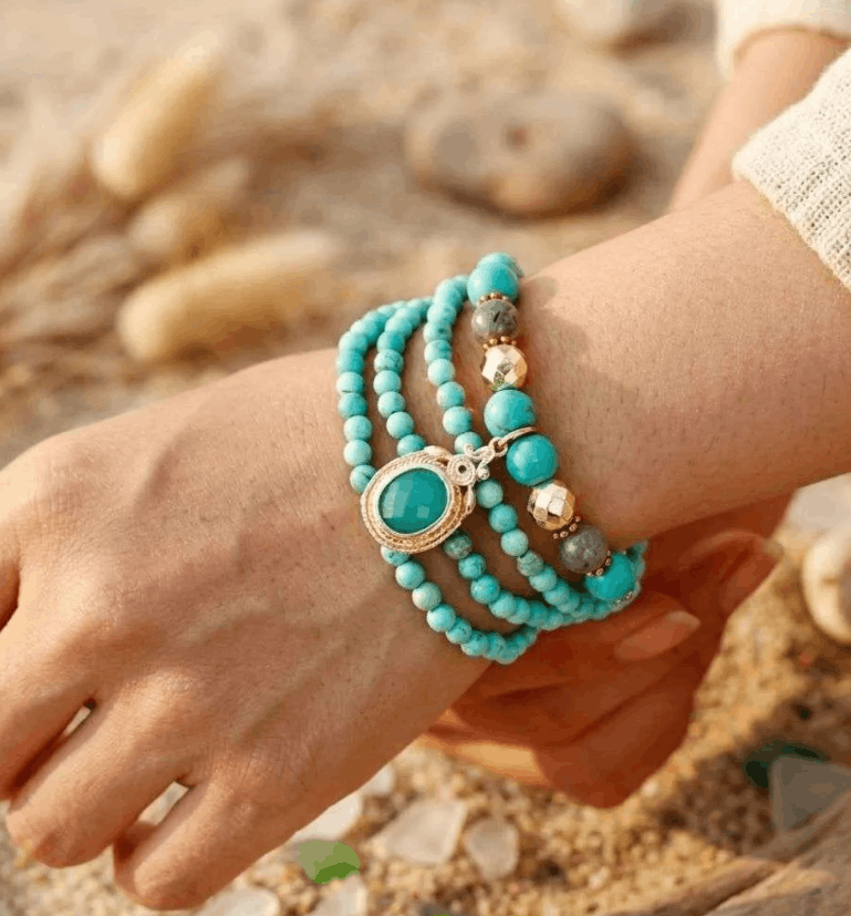 Collier Enveloppant Laguna avec Pierres de Turquoise et Labradorite – Bijou 2 en 1 Collier ou Bracelet