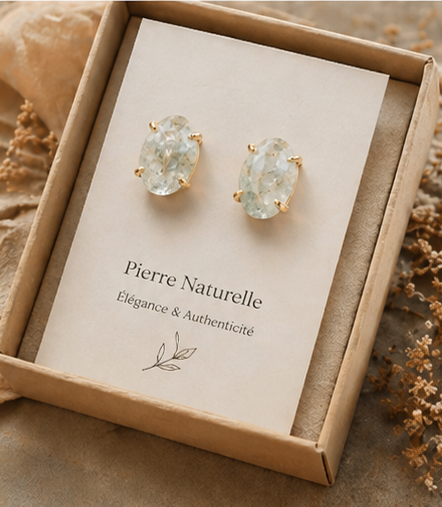 Boucles d’oreilles Prehnite – Élégance naturelle & chic