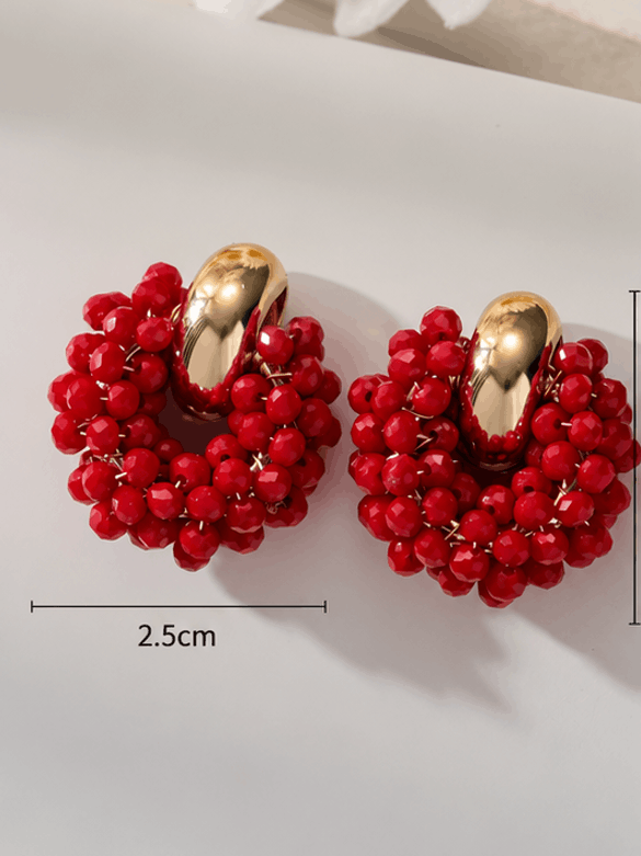 Boucles d’Oreilles Perles Rouges & Finition Dorée