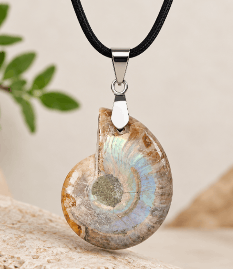 Collier Pendentif Ammonite Irisée – Élégance Naturelle
