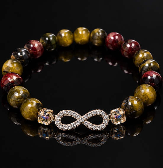 Bracelet Élégance Homme en Pierres Naturelles avec Infini Zirconium et Perles Cubiques Cristal