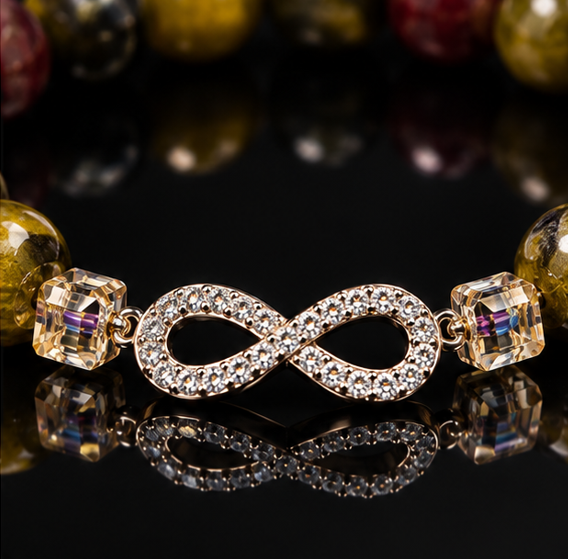 Bracelet Élégance Homme en Pierres Naturelles avec Infini Zirconium et Perles Cubiques Cristal