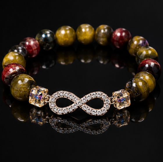 Bracelet Élégance Homme en Pierres Naturelles avec Infini Zirconium et Perles Cubiques Cristal