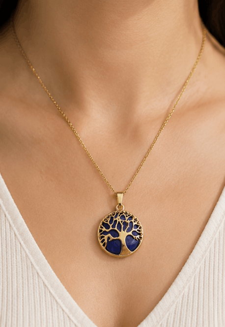 Collier Arbre de Vie en Lapis-Lazuli – Élégance Dorée