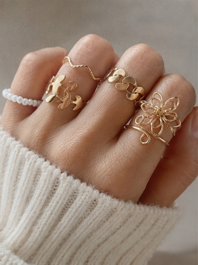 Lot de 10 Bagues Dorées Mignonnes & Tendance