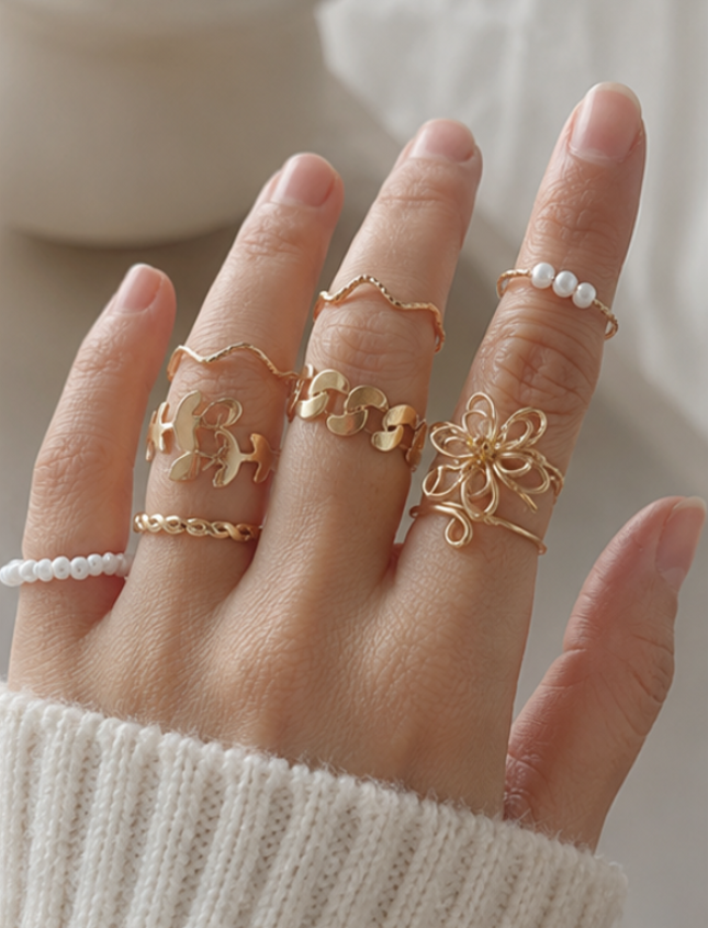 Lot de 10 Bagues Dorées Mignonnes & Tendance