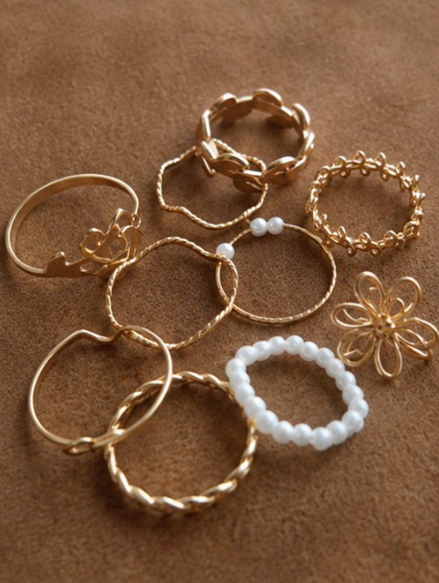 Lot de 10 Bagues Dorées Mignonnes & Tendance