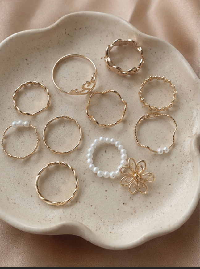 Lot de 10 Bagues Dorées Mignonnes & Tendance