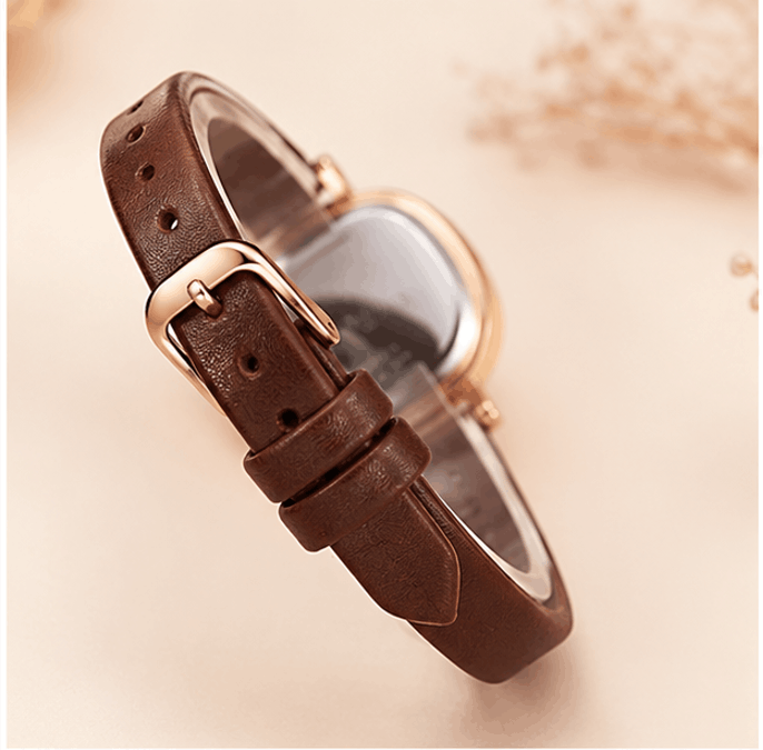 Montre Femme Élégante Marron & Doré – Bracelet en Cuir