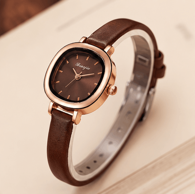 Montre Femme Élégante Marron & Doré – Bracelet en Cuir