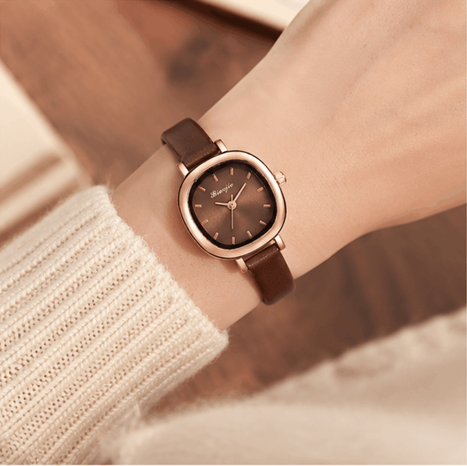 Montre Femme Élégante Marron & Doré – Bracelet en Cuir