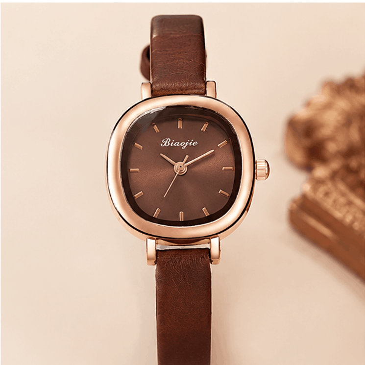 Montre Femme Élégante Marron & Doré – Bracelet en Cuir