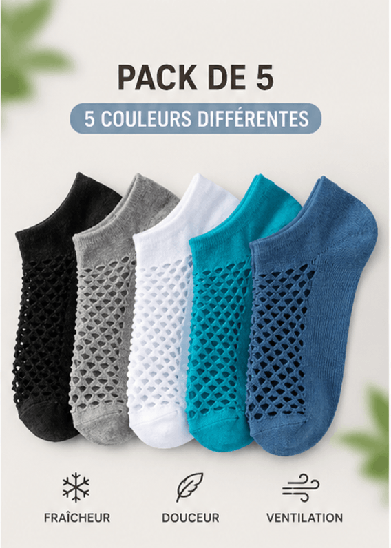 Pack de 5 Chaussettes d'Été Respirantes Unisexes – Maille Aérée, Ultra Confortables | Couleurs Assorties