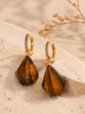 Boucles d'Oreilles Élégance – Œil de Tigre Naturel & Anneaux Dorés Zircon | Trendora