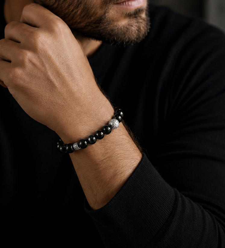 🖤 Bracelet Onyx & Pierre de Lave – Élégance Masculine & Puissance Naturelle